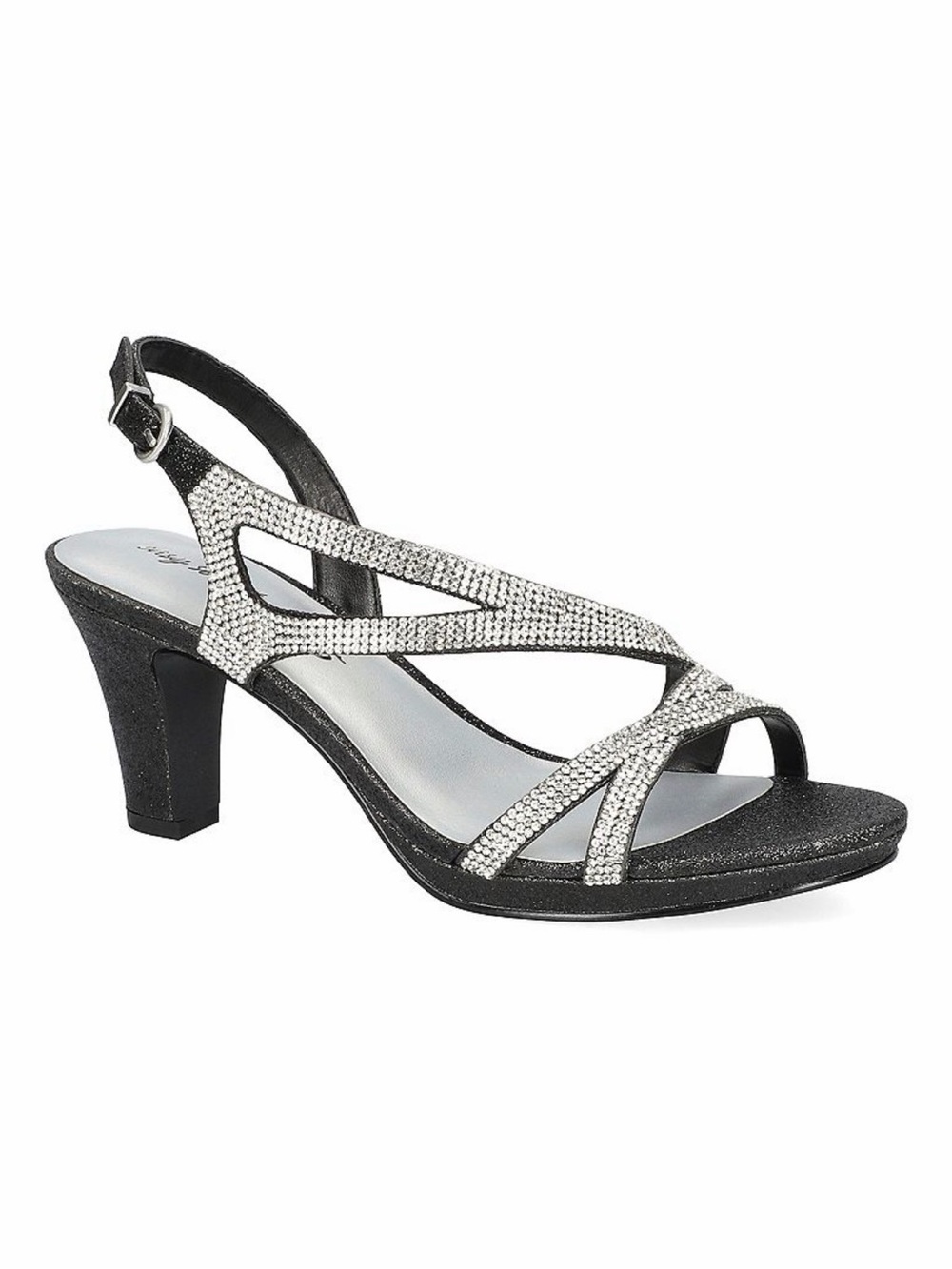 easy street Black Dress Sandal with Silver Rhinestone Straps